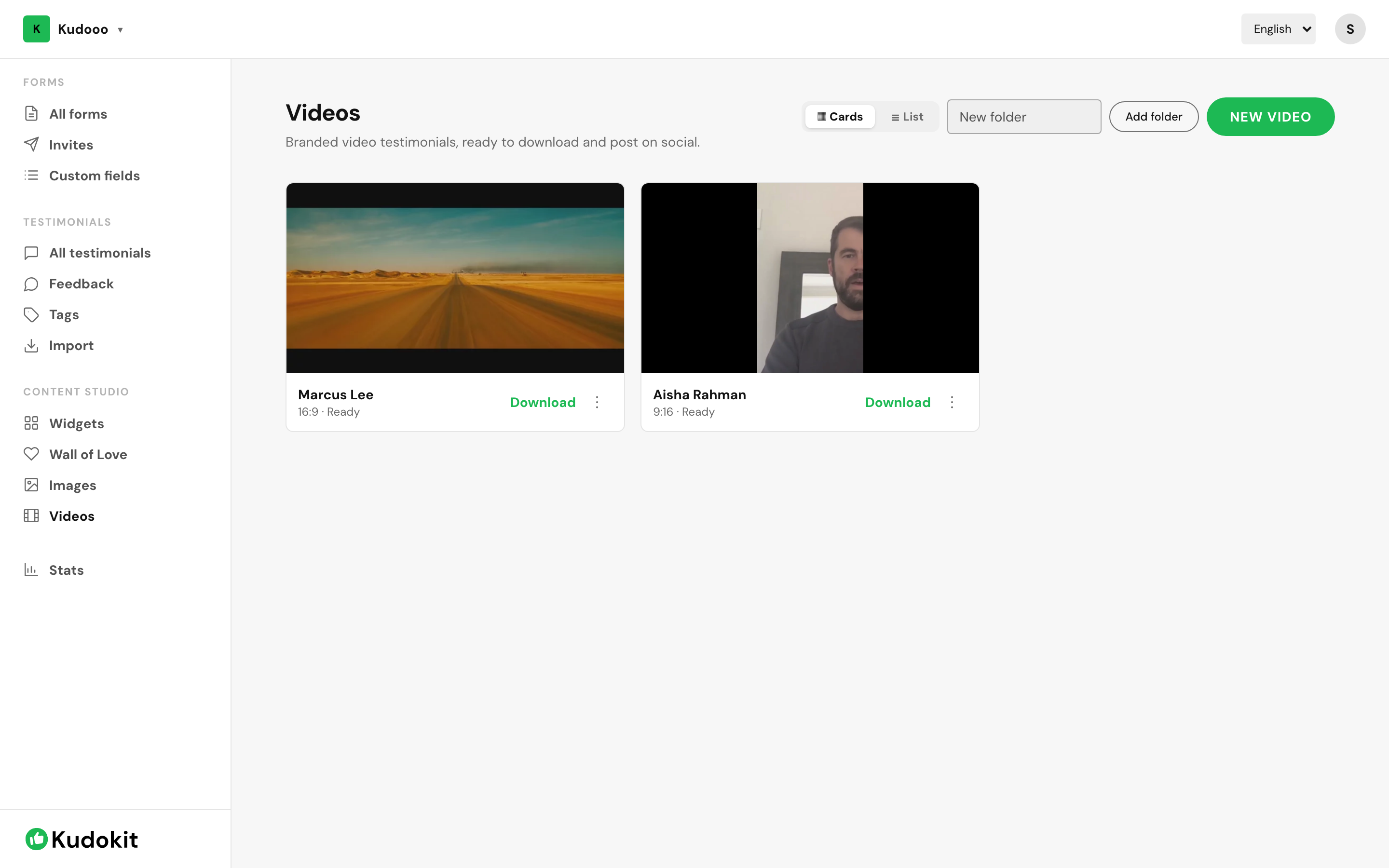 The Videos library under Content Studio.
