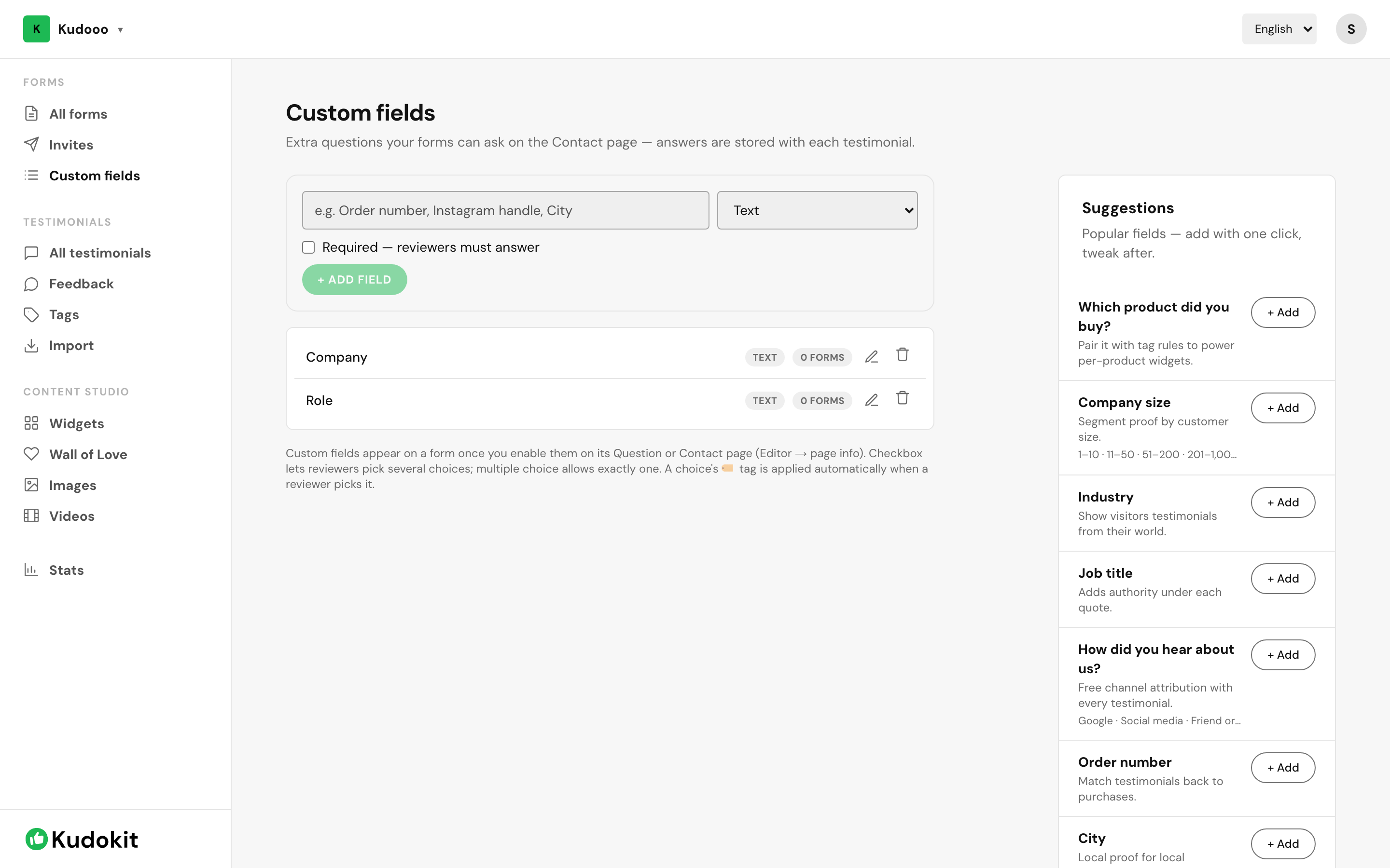 Custom fields, shared across your collection forms.
